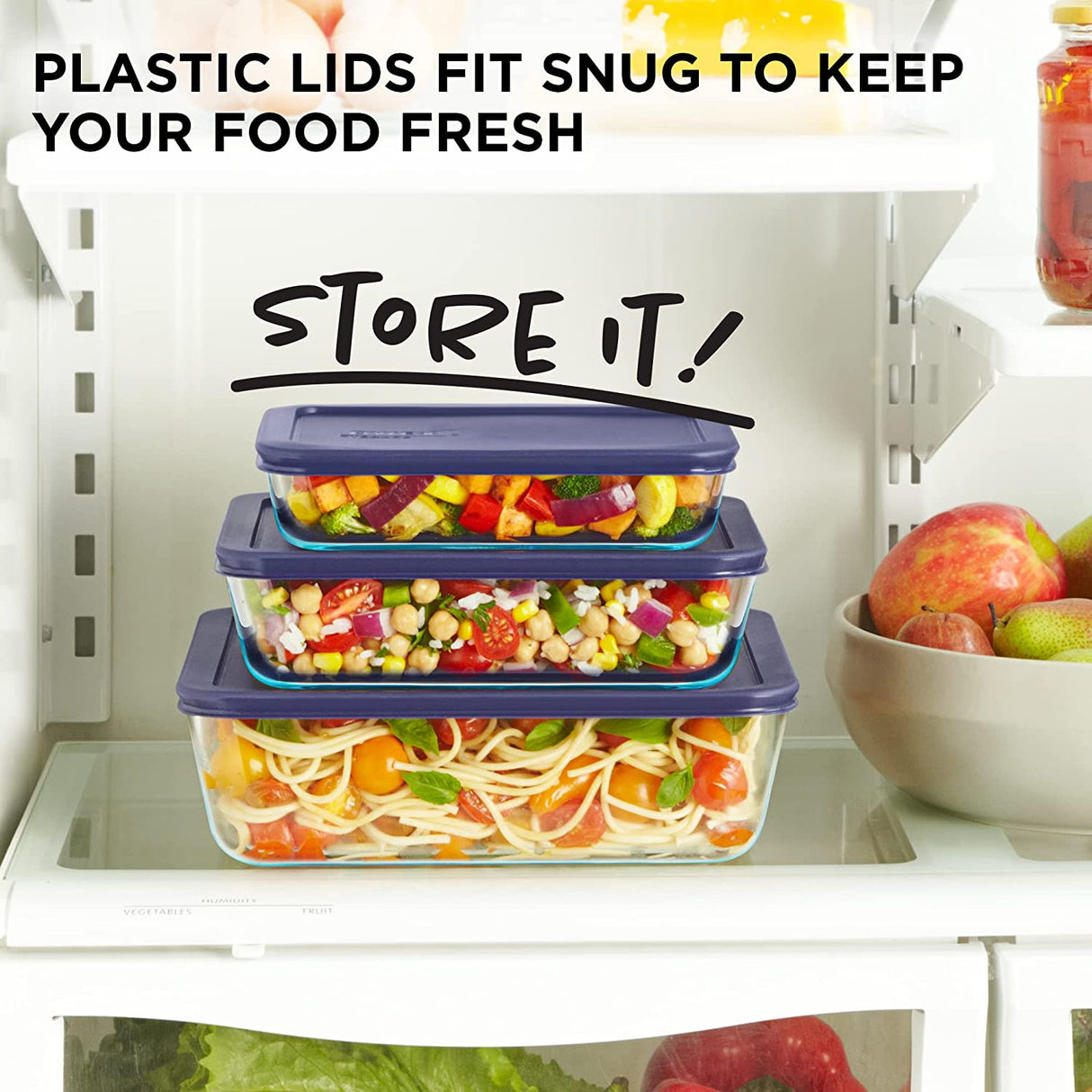 Pyrex Simply Store Rectangular Glass Food Storage Set with Lid, 6 Pieces, Clear