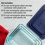 Pyrex Simply Store Rectangular Glass Food Storage Set with Lid, 6 Pieces, Clear