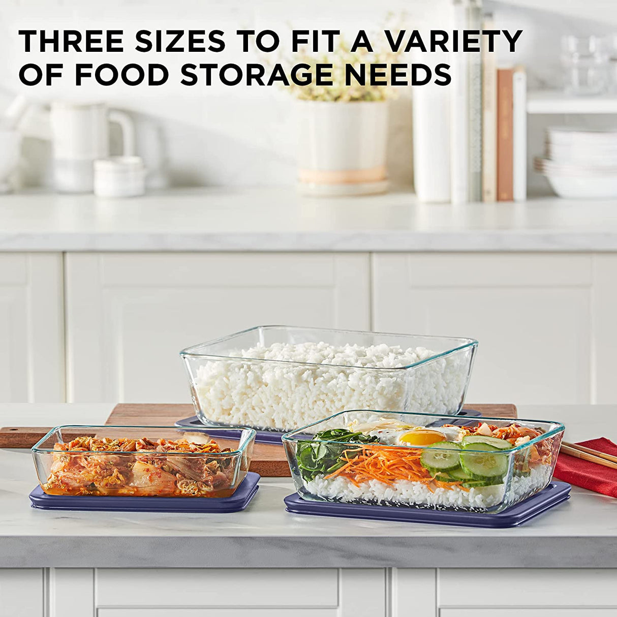Pyrex Simply Store Rectangular Glass Food Storage Set with Lid, 6 Pieces, Clear